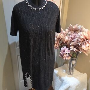 Nwot 2x Or 3X Elegant Black Dress with Pearl Accents No Labels